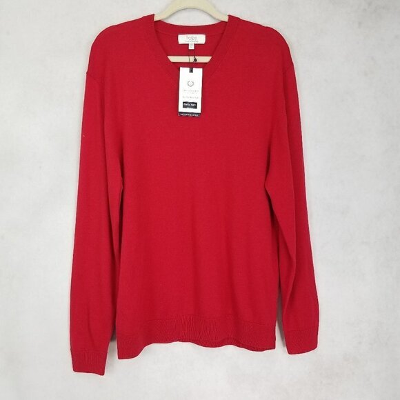 Turnbury Size L Extra Fine Merino Wool Pullover Sweater in Red NWT w FLAW - Picture 1 of 11